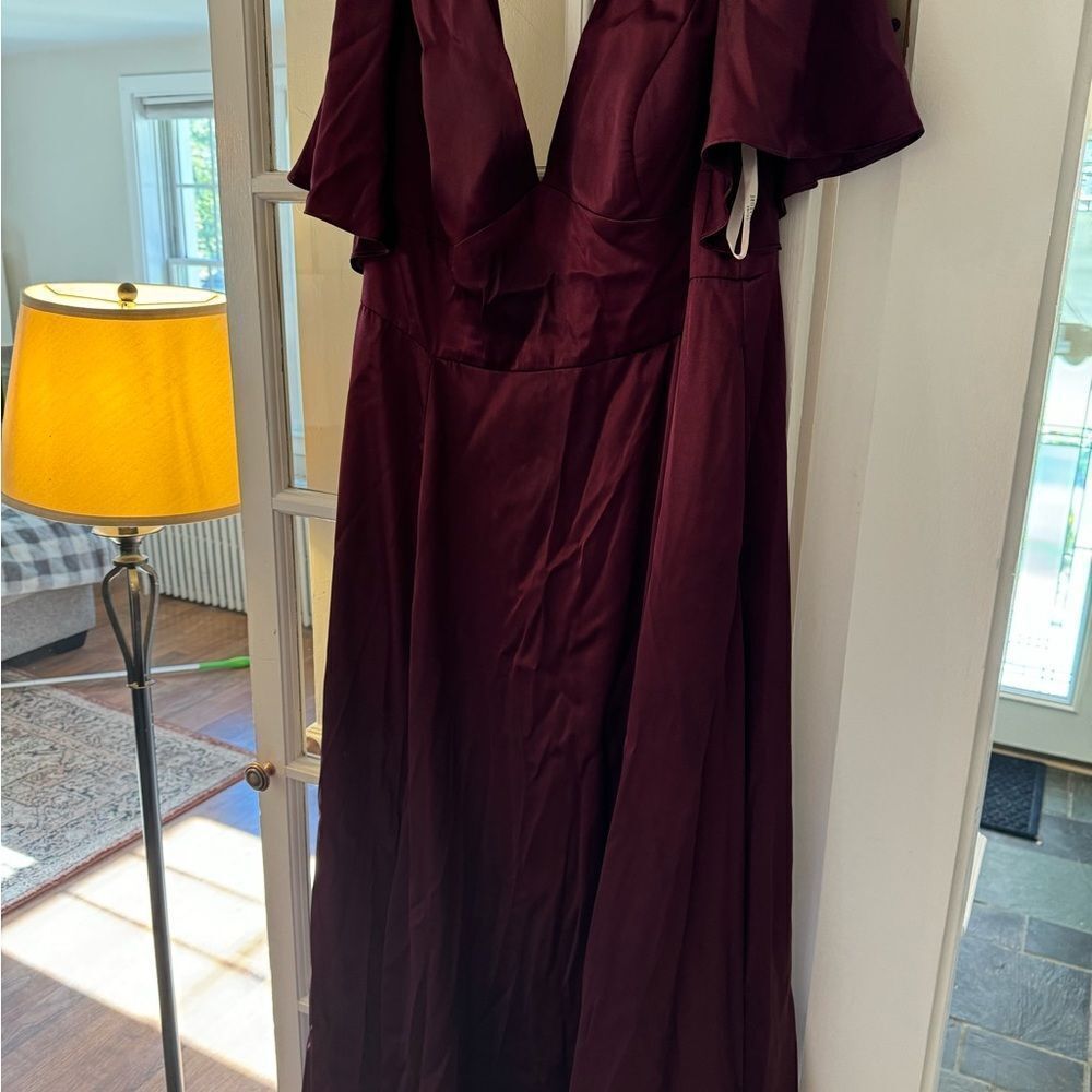 Lina Red Ruffled Flutter Sleeve Gown
